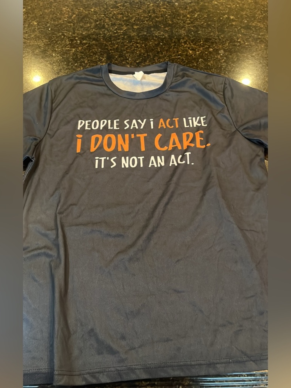 Gray Short Sleeve Graphic Tee with Orange & White Text